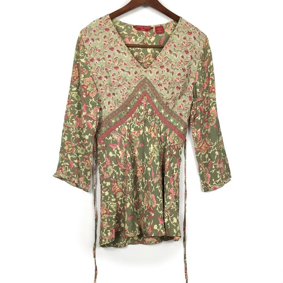 Vintage Tops - Vintage Y2K fairy grunge boho floral tunic top size M babydoll tie back
